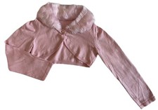 Flower girl short bolero Cardigan Shrug Wrap Faux Fur Neckline Ivory Pink 1-2 Yr