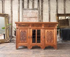 Original Heavy Antique Walnut Rustic Large Carved  Dresser Sideboard Circa 1800s