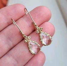 Hallmarked 9ct Yellow Gold Uri Geller Rock Quartz Drop Earrings 3g QVC