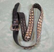 Vintage Punk Rock Black Silver Metal Concho Leather Belt 40-46" XL XXL Goth Emo