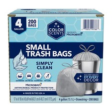 Color Scents 4 Gallon Trash Bags 200 Count Drawstring Simply Clean Scent
