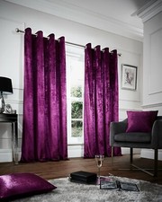 Crushed Velvet Curtains PAIR of Eyelet Ring Top Fully Lined Ready Made Thick