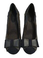 Ruby Shoo Ladies Navy Blue Bow Front Court Shoes UK 7 Faux Suede/Snakeskin 3.5"