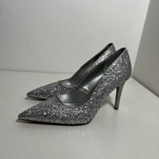 M&S Collection - Silver Glitter Court Evening high heel Shoes - Size UK 6.5