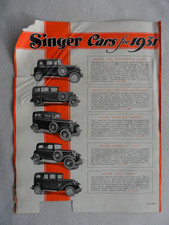 1931 ADVERTISING LEAFLET, SINGER CARS, 10 Models Described