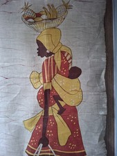 African Batik Artwork Fabric Art Handmade Unique Vintage Item Lady and Child