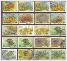 Barbados 1985 Marine Life (Fish) x 20 stamps Used (with diff. inscriptions/wmks)