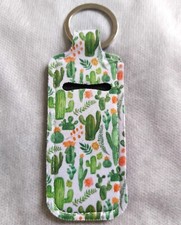 Lip Gloss Keychain Holder Lipstick Balm Portable key ring travel green cactus