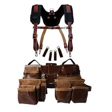 WorkGearUK Pro Framer 11 Pocket Tool Belt Set Padded Leather Belt Braces WG-PX54