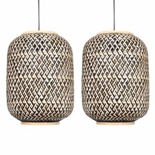 Set of 2 Natural Rattan Bamboo Easy Fit Pendant Shades Wicker Ceiling Lightshade