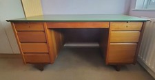 Midcentury Scandinavian Style Teak Writing Desk with Green Vinyl Top