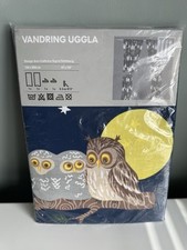 A Fabulous Pair Of IKEA Vandring Uggla Very Long Curtains With A Print Of Owls