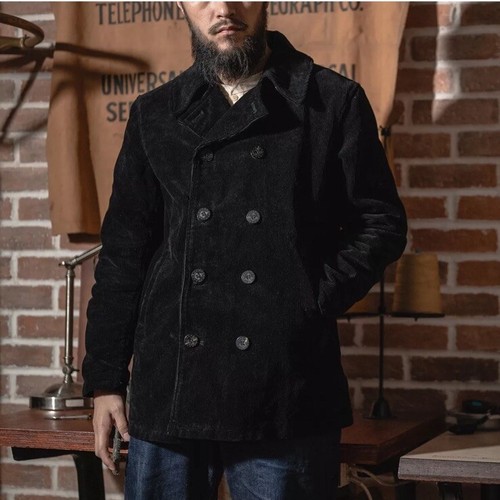 Bronson black corduroy peacoat - black,