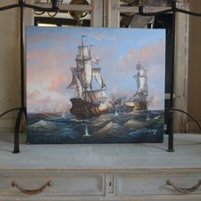 Naval Battle Galleon Ship Oil Painting On Canvas by Artist J Harvey