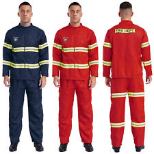 Mens Fireman Costume Firefighter Fancy Dress Reflective Stripes Safety 4Pcs Suit