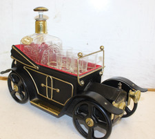 Vintage Musical Old Car Shaped Glass Decanter & 6 Shot Glasses 34x13x24cm