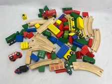 Wooden Train Set Big Bundle Joblot 77 Pieces Trains Track Buildings Vehicles
