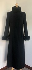 Marks & Spencer Y2K wool cashmere Faux Fur high neck long sleek Maxi Coat Size 8