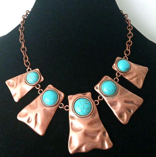 Vtg copper faux turquoise - vtg, 21"
