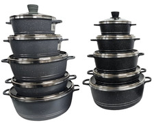 10pcs Die Cast Granite Cookware Set Non Stick Stockpot Shallow Casserole Pan Lid