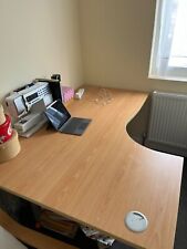 DESK, Ascot 1600mm, left hand, beech, radial desk with steel legs.