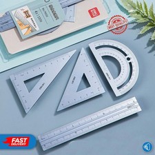 4pc Precision Metal Geometry Set - Stainless Steel Ruler Protractor Triangle