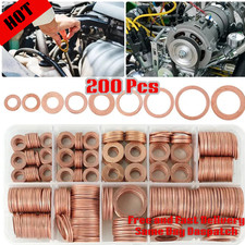 200Pcs Assorted Solid Copper Car Engine Washers Crush Seal Flat Ring Gasket Set