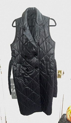 Black quilted long belted - black,