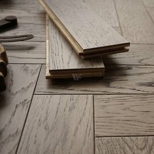 1Ft Herringbone Parquet Light Grey Stain / Matt Lac / Brushed Wood Flooring ECGG