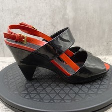 Clarks Heels Women's Sz UK 4.5 D Black Red Patent Leather Buckle Slingback Shoes