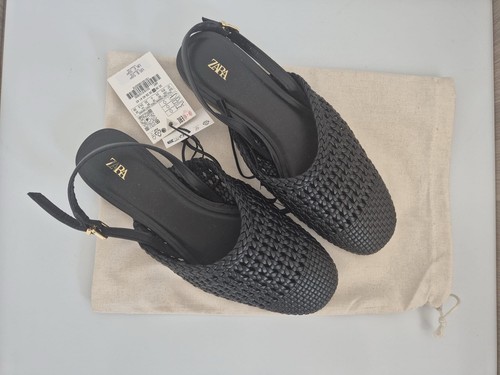 Zara black faux leather weaved - black,