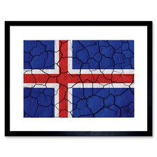 Flag Cracked Concrete Iceland Red White Blue Cross Framed Print 12x16 Inch