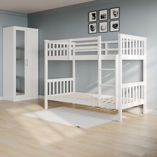 Bedroom Furniture Sets 3ft Single Solid Pine Wood Bunk Bed High Gloss Wardrobe