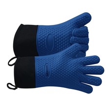 GEEKHOM Silicone Oven Gloves Heat Resistant BBQ Mitts Waterproof Royal Blue