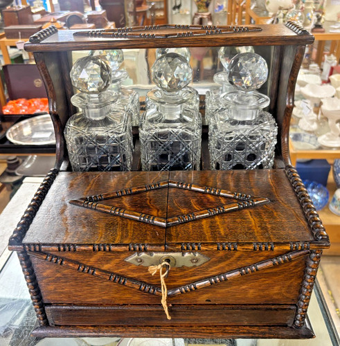 Antique victorian oak tantalus - antique,