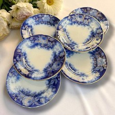 6 Dessert Plates - Sarreguemines U&C - Planter - Cobalt Blue Gold - 19th Century