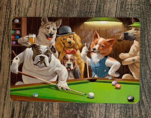 Dogs playing shooting pool - playing,