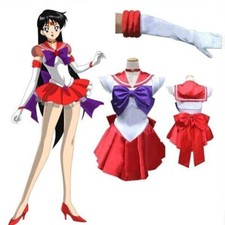 Sailor Moon Mars Red Sailormoon Costume Cosplay Uniform Fancy Dress + Gloves