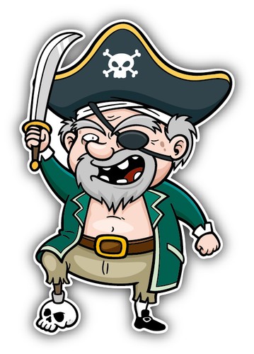 Funny old pirate cartoon - old, car
