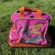 Large vintage ROSSIGNOL retro wheely trolley wheeled bright pink ski bag