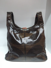 Orla Kiely etc large waterproof shoulder hand bag brown stem design leather trim