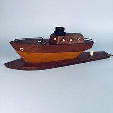 VINTAGE TWO TONE WOODEN SAILING SHIP LAMP BASE YACHT BOAT RETRO