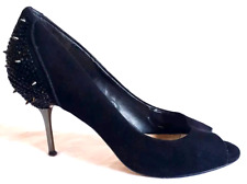 Carvela Stiletto Heels Kurt Geiger Black Leather Peep Toe Studded UK Size 5