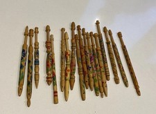 18 Wooden Hand Painted Lace Bobbins for Lacemaking Crafting