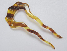 Vintage Hair Comb 1920s Faux Tortoiseshell Celluloid Two Pronged Rhinestones 20s