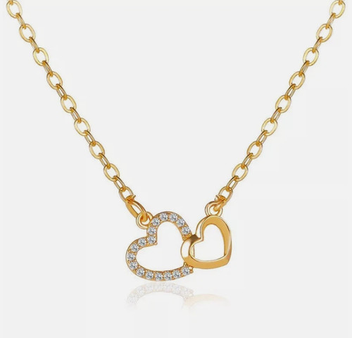 Gold double heart necklace - gold,