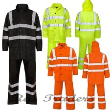 Hi Viz High Visibility Waterproof Work Bottoms Jacket Rain Coat Suit Trousers