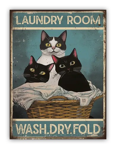 Funny cat laundry room metal - funny,