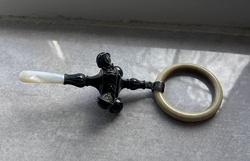 Silver babies rattle 4 bells - rattle,