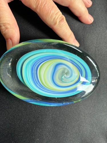 Oval aqua blue lime - swirl, art